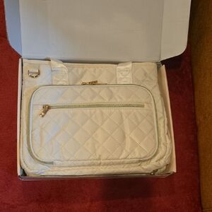 Quilted Cream Tote Bag with Gold Accents